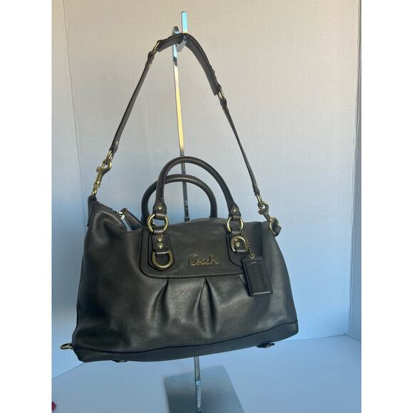 COACH Ashley Brown Bronze Leather Convertible Shoulder Satchel Bag F15445 - Picture 1 of 9